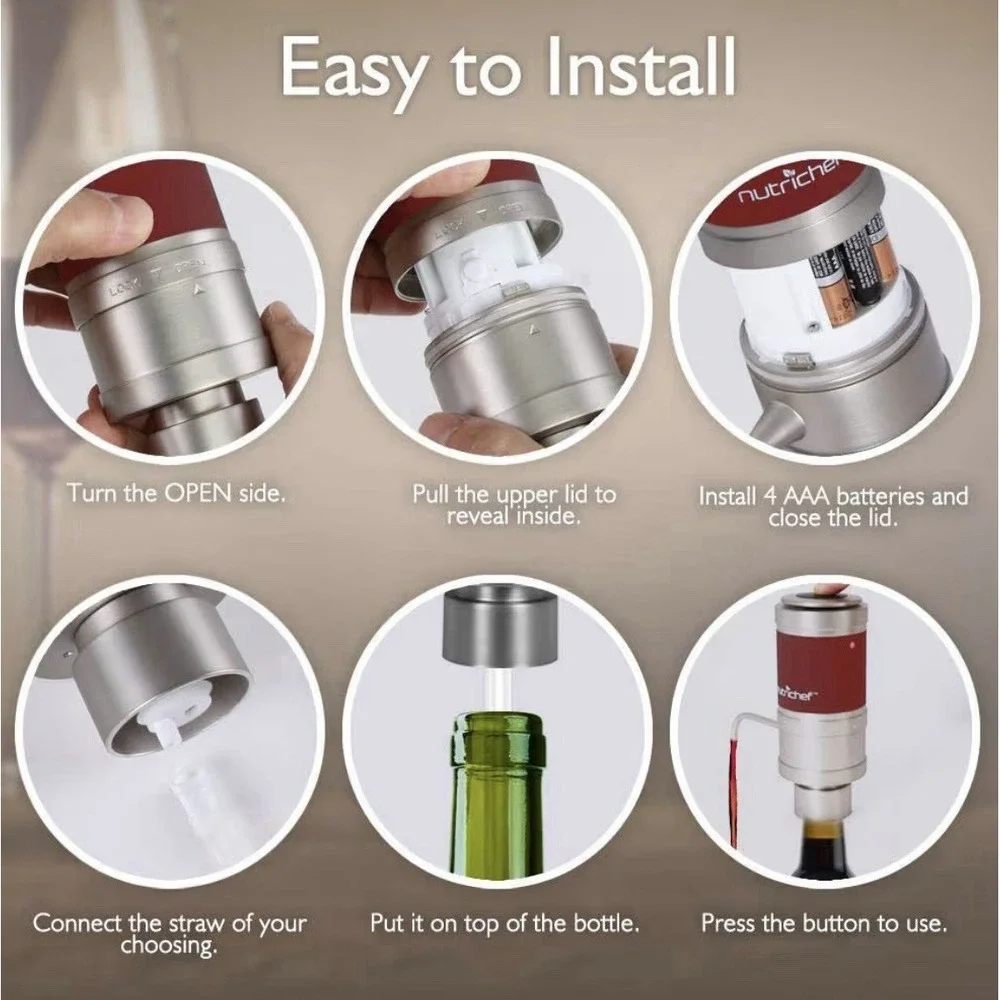 NutriChef Wine Dispenser Automatic Electric Wine Aerator Pourer Metal Dec. Spout